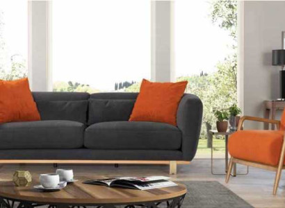 Gray-Orange Sofa set Luxury Three Seater Couch Armchair Living room Furniture